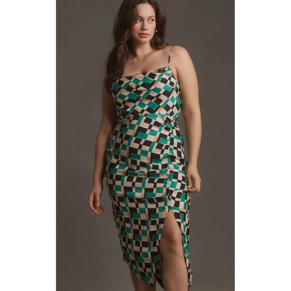Anthropologie Midi Slip Dress Women Sleeveless Draped-Back Asymmetrical 16W Plus